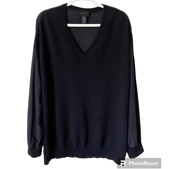 Magaschoni | Cashmere Silk Mixed Media V-neck Sweater Pullover Casual Black XL - Picture 4 of 8